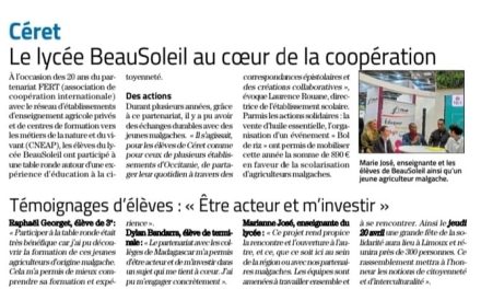 Célébration des 20 ans de coopération Fert-CNEAP au salon international de l’agriculture – participation du lycée Beausoleil de Céret dans la presse régionale !